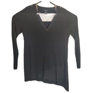 White House Black Market Black Stretchy Tunic Top Asymmetrical Hem Size Large